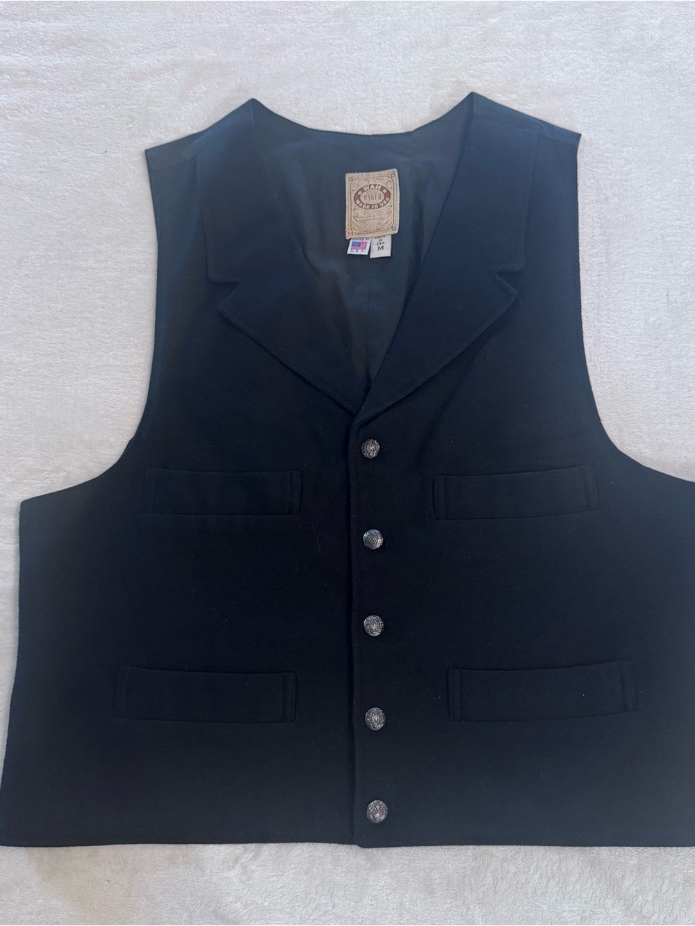 Vintage Wah Maker Frontier Wool Western Vest Black Western Cowboy Reenactment M